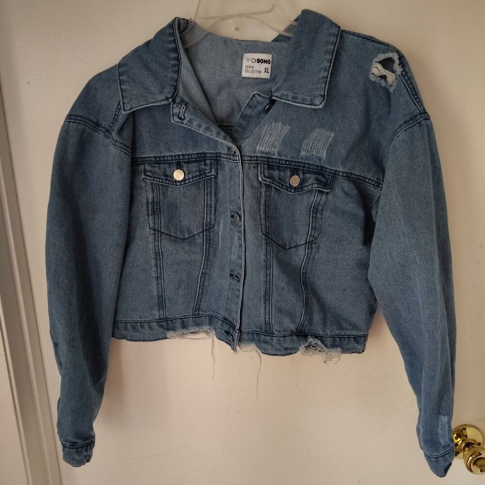 Women’s XL Cavalini Ci Sono Distressed Medium Wash Denim Jacket Button Front